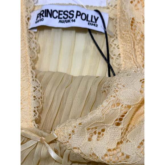 Princess Polly Yellow Lace Pleated Cami Top | Sheer Babydoll Tank Blouse US 10 - Picture 3 of 5